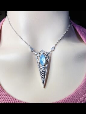 Gabriel&Co Sterling Silver Blue Marquise Gem Filigree Pendant Necklace